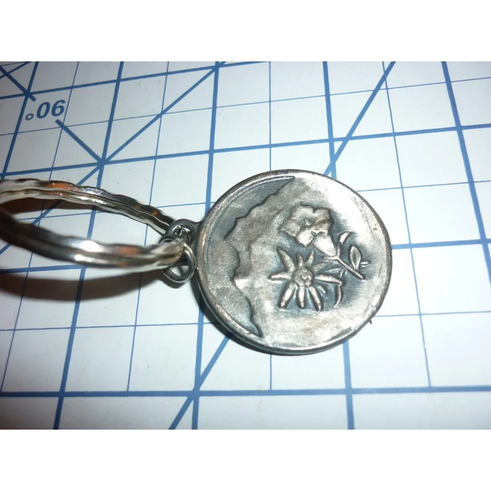 Vintage Ullr Skier‎ Medal Keychain Norse God Protection Alpine Edelweiss Gentian